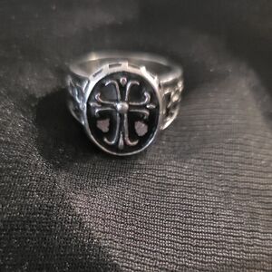 Stainless Steel Oval/Cross Black Enamel
